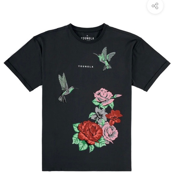 YOUNGLA ZEN Floral shirt SZ large black new - Picture 1 of 1